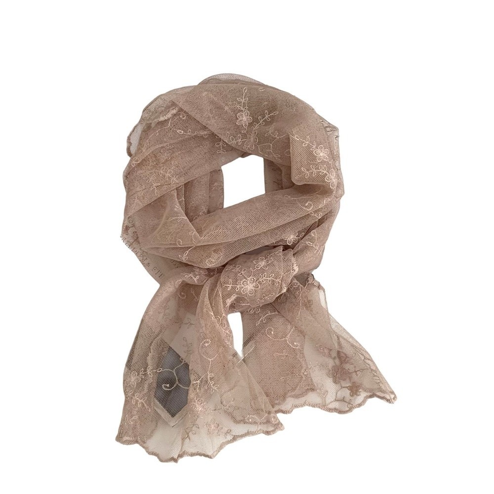 Ascot Neck Scarf - Długi koronkowy szal modny, oddychający, z