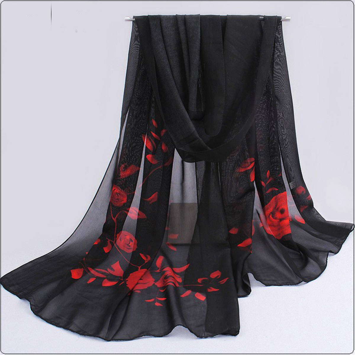 Ascot Neck Scarf - 1szt Szyfonowy szalik Prosty elegancki kwiatowy