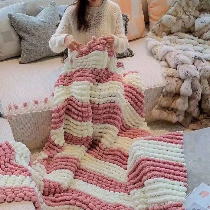 Woven Scarf Blanket - 130G/Rolka Włóczka Pompom Mieszane Kolory 2cm